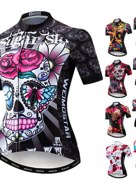Weimostar 2021 Women's Summer Skull Cycling Jersey Road Bicy