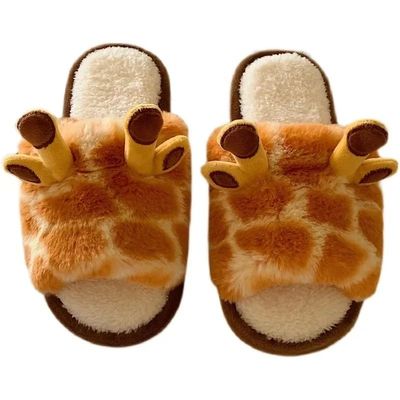 Winter Women Cute Home Plush Slippers Cartoon Giraffes Warm