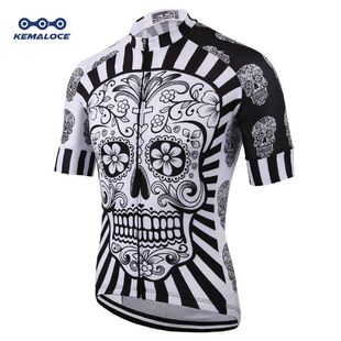 KEMALOCE Cycling Jersey Men Polyester White Skull Pro Bike W