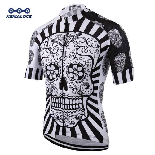 KEMALOCE Cycling Jersey Men Polyester White Skull Pro Bike W