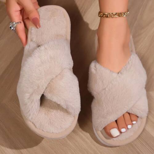 Women's Home Furry Slippers Cross Band Slipper Women Indoor