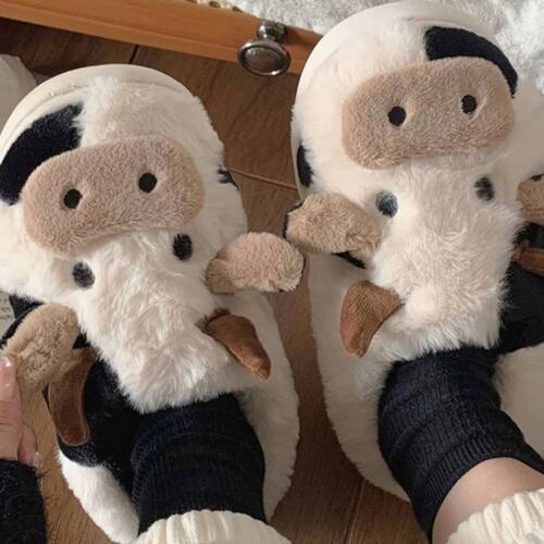 New winter neutral cartoon cow warm plush slippers for coupl