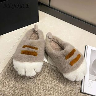 3D Cat Paw Plush Slippers Warm Slip-on House Shoes Comfortab
