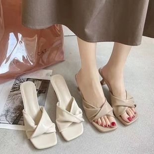 Summer Fashion Simple Ladies Slippers Dew Feet High Heels So