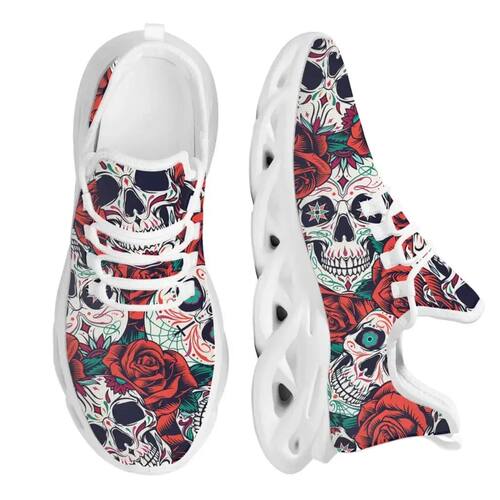 Custom Made White Red Blue Classic Candy Skull Rose Women Sh