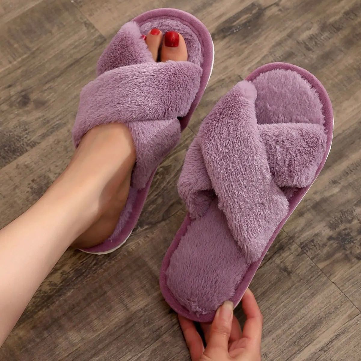Women's Furry Slipper Home Cross Fluffy Slippers Female Spri