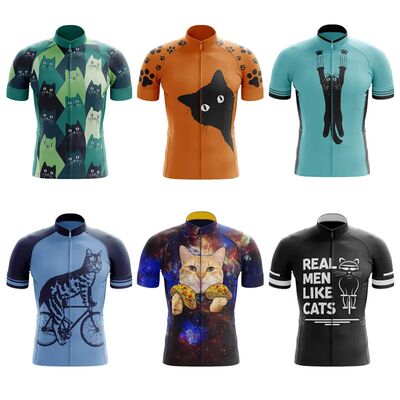 Camiseta de ciclismo con estampado de gato para hombre, cami