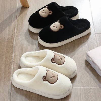 Cute Slippers Women Winter Warm Plush Thick Sole Couples Men