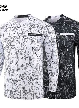 KEMALOCE MTB Jersey Long Sleeve Men White&Black Mountain Bik