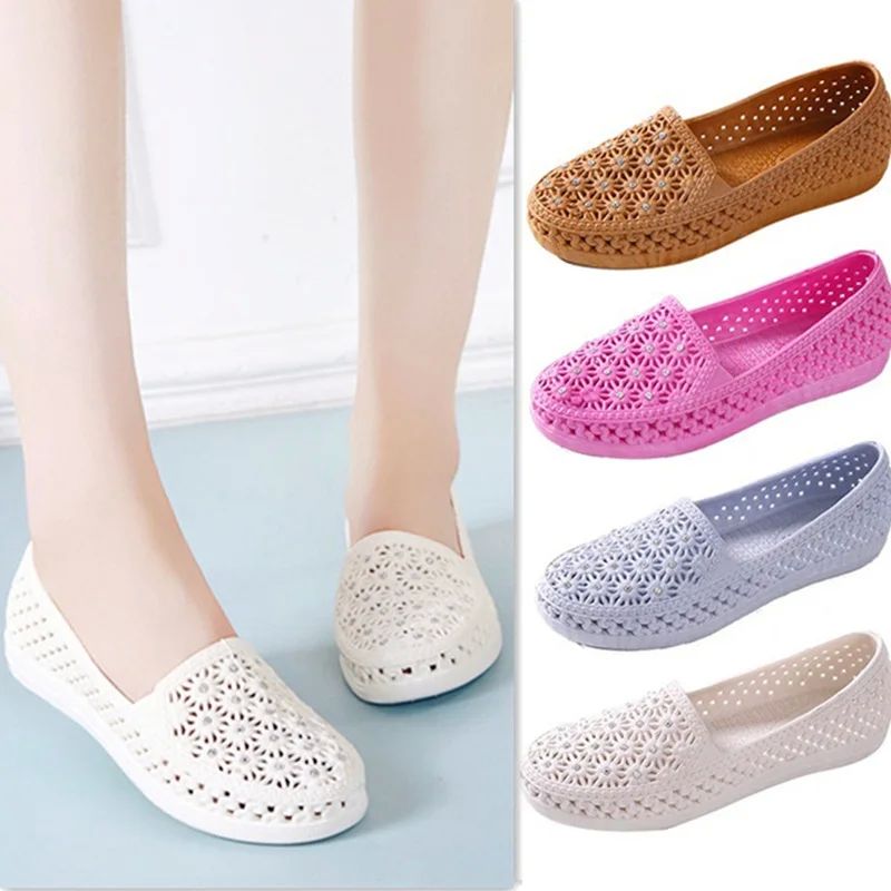 Flat Nurse Shoes Summer White Plastic Sandal for Women Soft