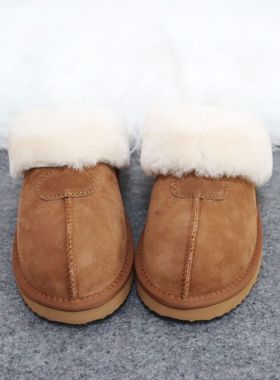 2025 New Natural Sheepskin Fur Slippers Female Winter Slippe