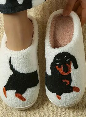 Dachshund Slippers Women Cute Fuzzy Memory Foam Couple Carto