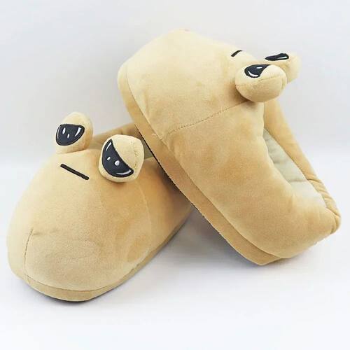 Pou Cartoon And Anime Characters, Unisex Plush Slippers, Sof