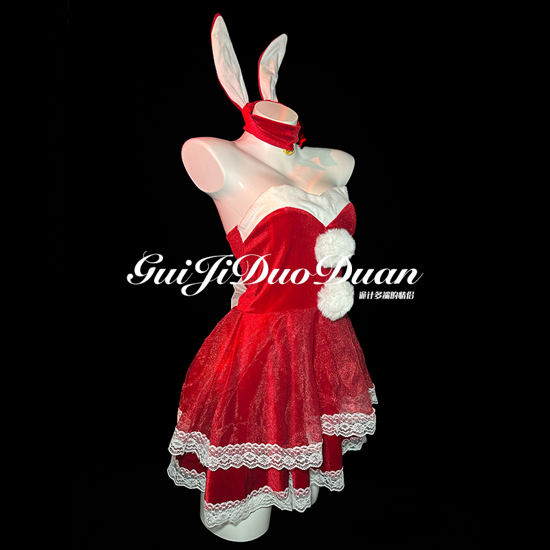 Gj诡计「红色兔兔」性感兔女郎cos制服纯欲qqny睡裙新年圣诞套装