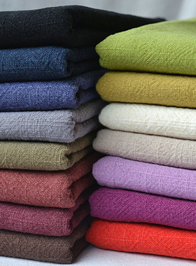 加厚加密棉麻布料重磅竹节苎麻肌理水洗老粗亚麻秋冬服装面料黑色