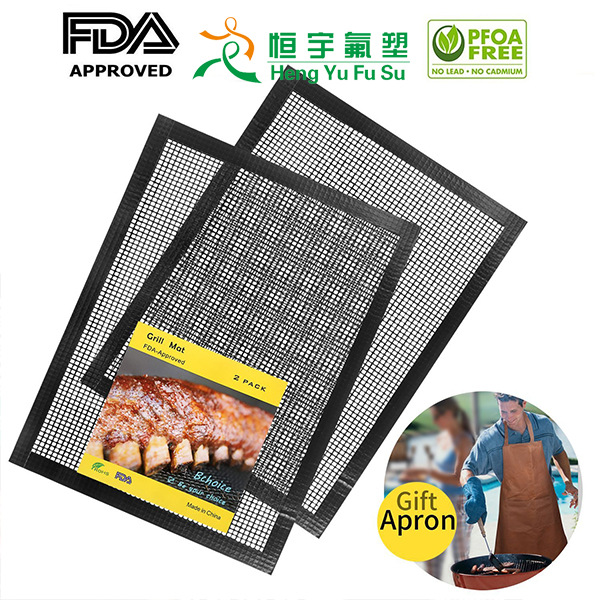 亚马逊热销bbq mat烧烤网格垫耐高温不粘特氟龙烤架垫烧烤网片微