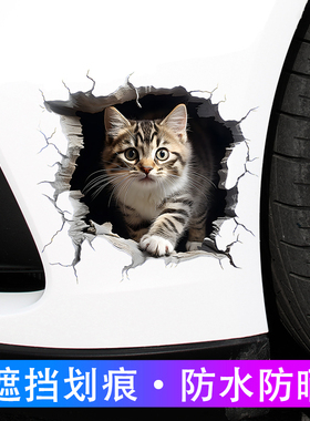 汽车小猫贴纸划痕遮挡遮盖3d立体猫咪车贴轮眉前保险杠剐蹭装饰贴