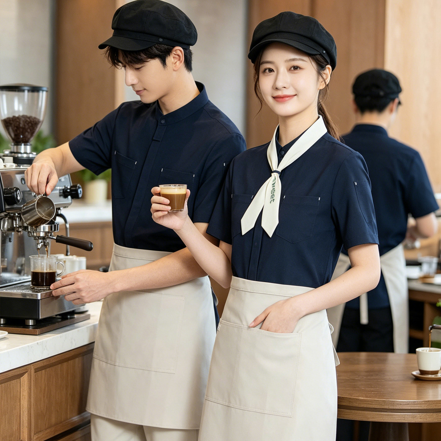 酒店餐厅服务员工作服女夏装短袖烧烤饭店奶茶咖啡店工装定制LOGO
