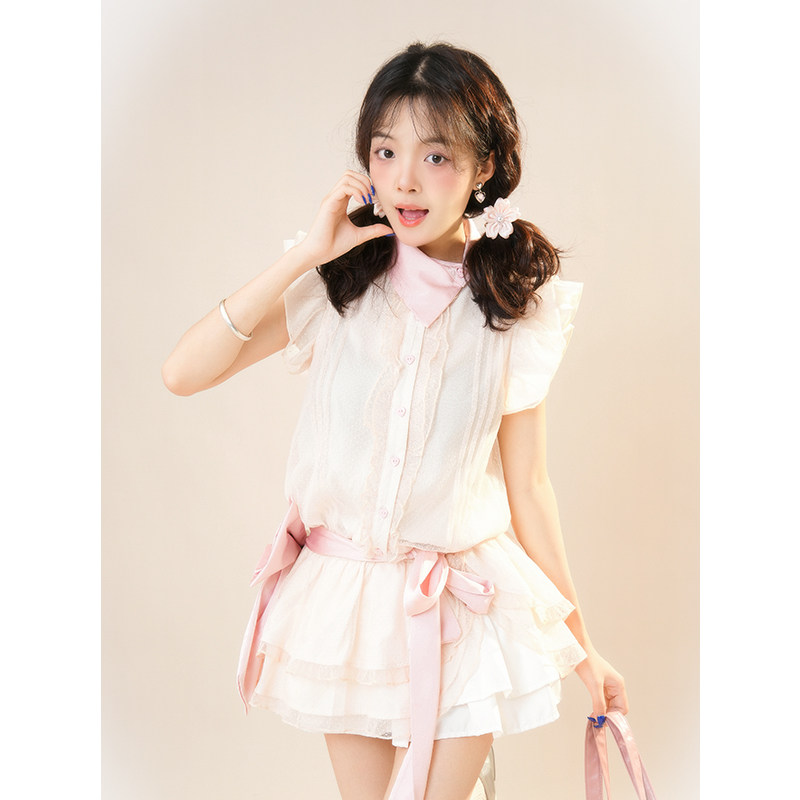 【lolita兔兔】小个子穿搭夏季新款粉色蝴蝶结超短连衣裙女