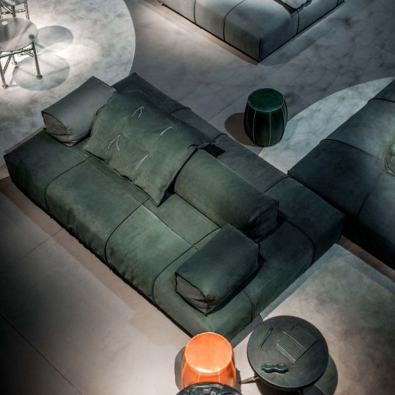 意式轻奢别墅客厅样板间奢华定制组合进口磨砂皮脚踏沙发北欧极简