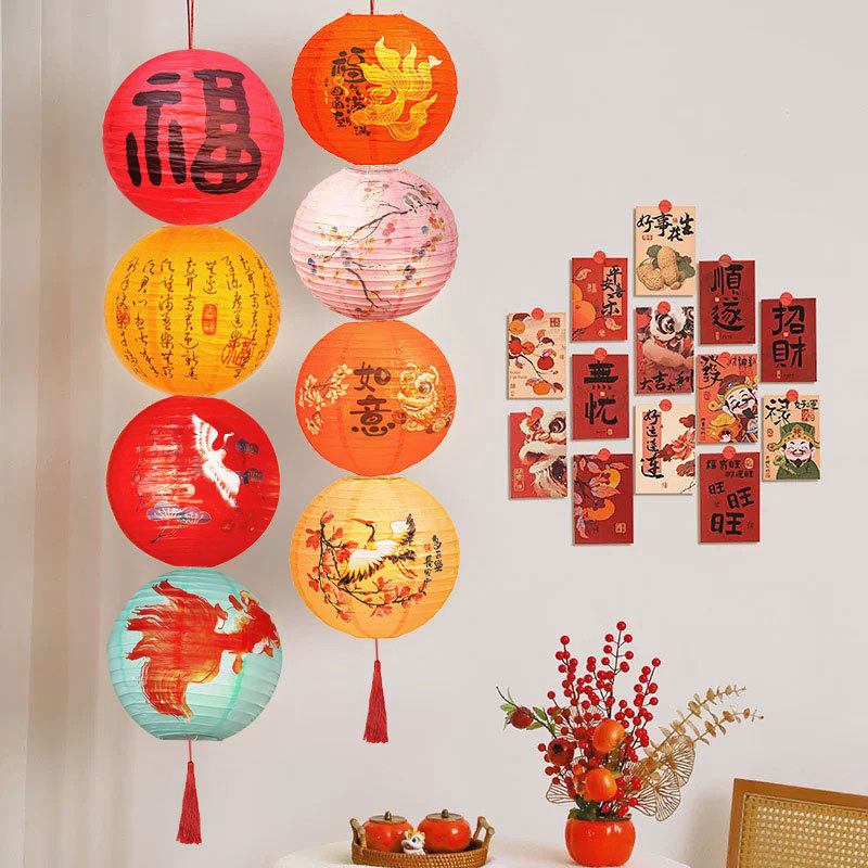 新年装饰春节福字红灯笼挂饰2026新款免插电客厅过年场景