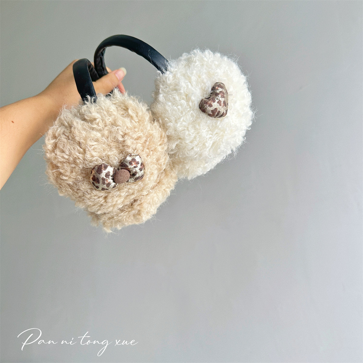 冬季皮杆羊毛卷护耳户外骑行保暖耳包冬季高级感长毛毛绒耳罩儿童