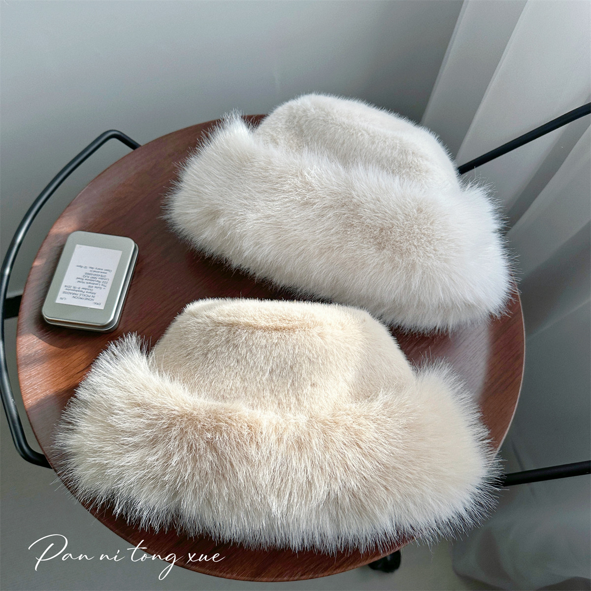 蒙古帽毛绒渔夫帽女秋冬时尚洋气毛茸茸盆帽纯色保暖防寒防风帽子