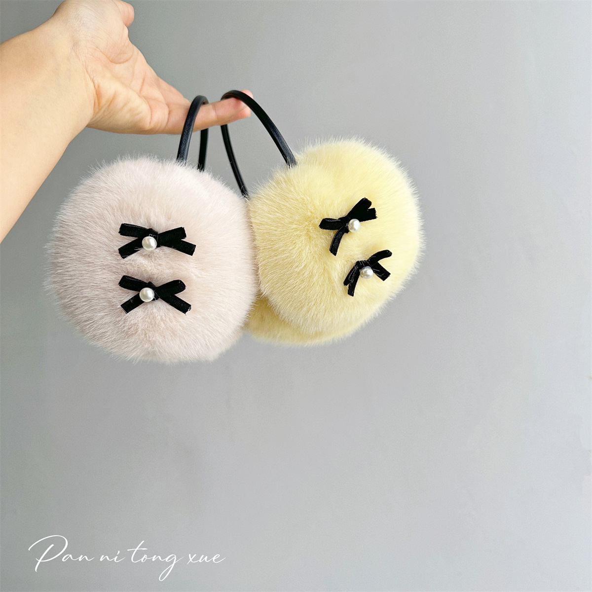 细杆毛绒珍珠保暖耳罩时尚秋冬新款韩版骑车防护耳包大童成人耳捂