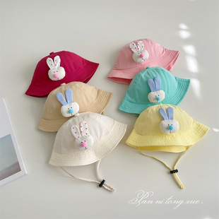 可爱儿童渔夫帽春季薄款卡通兔子遮阳防晒帽子百搭男女宝宝盆帽