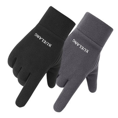 秋冬季手套男加绒保暖摇粒绒户外电动车运动开车抓绒防寒骑行手套