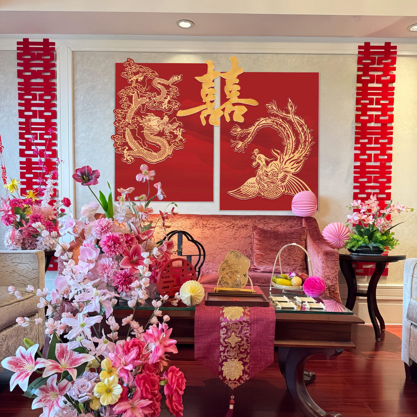 中式婚房布置套装kt板龙凤喜字贴结婚装饰客厅卧室背景1,家居饰品,文化墙贴,淘宝优惠券,粉丝福利购,淘宝优惠卷