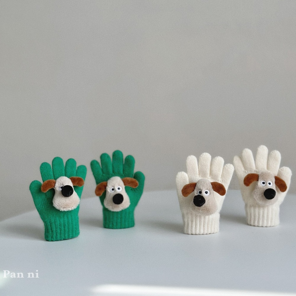 卡通小狗毛绒儿童手套女童冬天保暖宝宝五指手套秋冬季男童小童