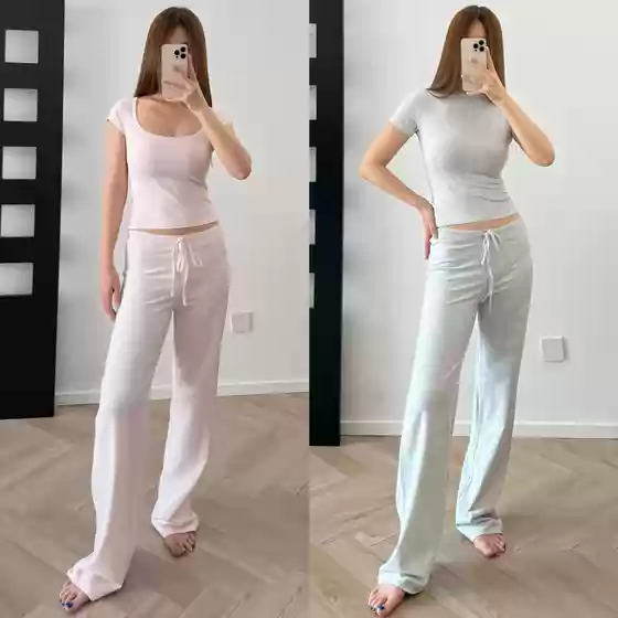 Kardashian Style 26 Spring/Summer New Color Cotton Soft and Comfortable Loose Straight Drawstring Pants