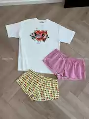 2026 Spring/Summer New M*Dhappy Powerpuff Girls Cute Print Casual Loose Short Sleeve T-Shirt for Women Cotton