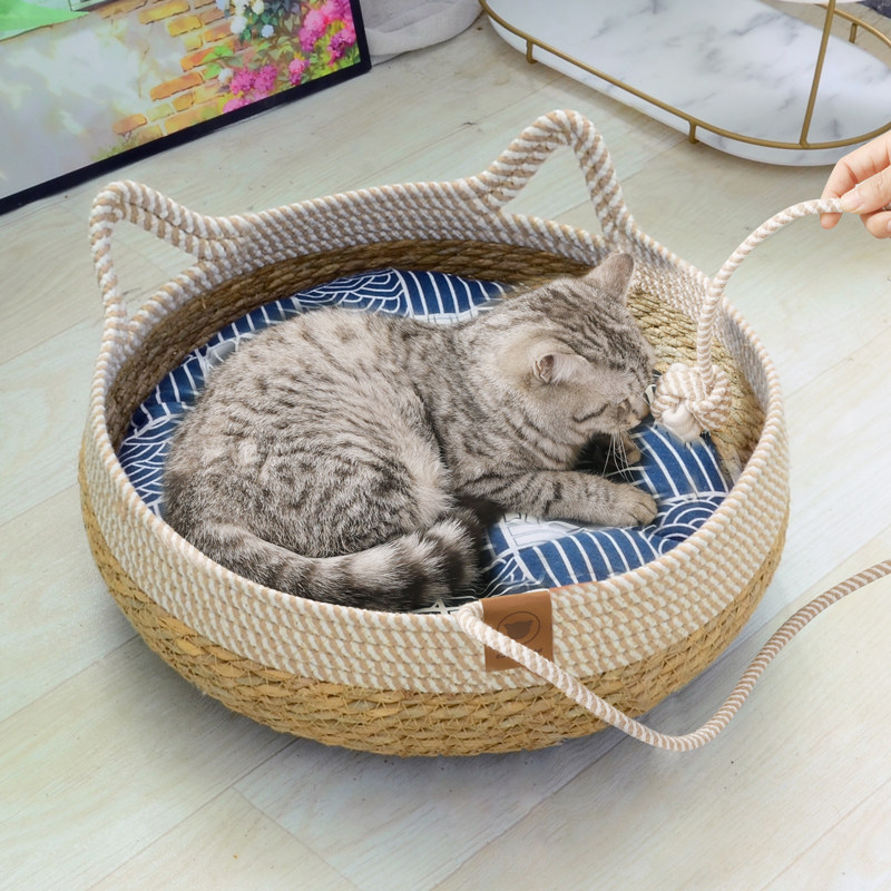 藤编猫窝四季通用夏天编织猫咪用品睡觉用垫子狗窝宠物床安全感窝