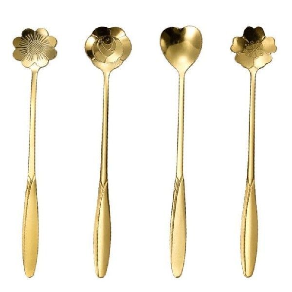 Stainless Steel Cherry Flower Gold Scoop Coffee Spoon Gift
