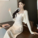 开衫 甜美套装 吊带长裙两件套 蝴蝶结白色波点连衣裙女春夏新款 法式