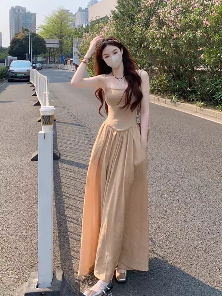 洋气减龄茶歇法式复古抹胸长裙