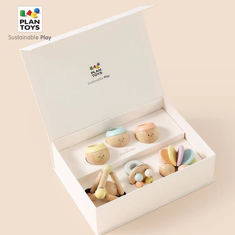 【栗栗巫】plantoys新生儿见面礼马卡龙摇铃婴儿安抚玩具礼盒礼物
