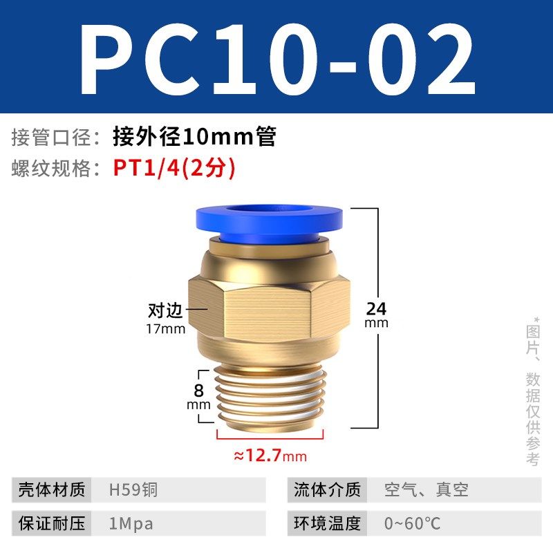 气动快插气管接头PC10-03螺纹直通4-M5/PC6-01/PC8-02/PC12-04/16