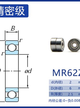 微型滚珠小轴承MR62Z MR62ZZ MR62RS R-620ZZY52 2*6*2.5mm 高速