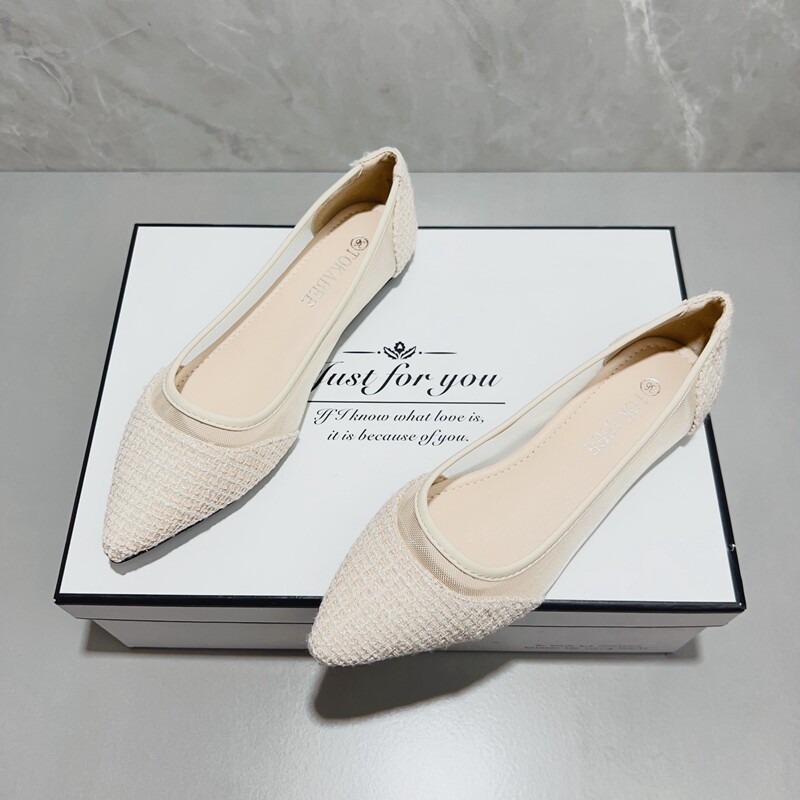 凉鞋女款2026夏季新款复古编织单鞋网面透气尖头平底浅口软底瓢鞋