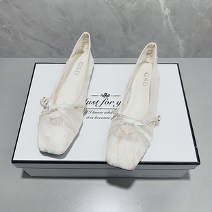 单鞋 方头浅口珍珠仙女风凉鞋 透气大码 百搭软底瓢鞋 女2026春夏新款