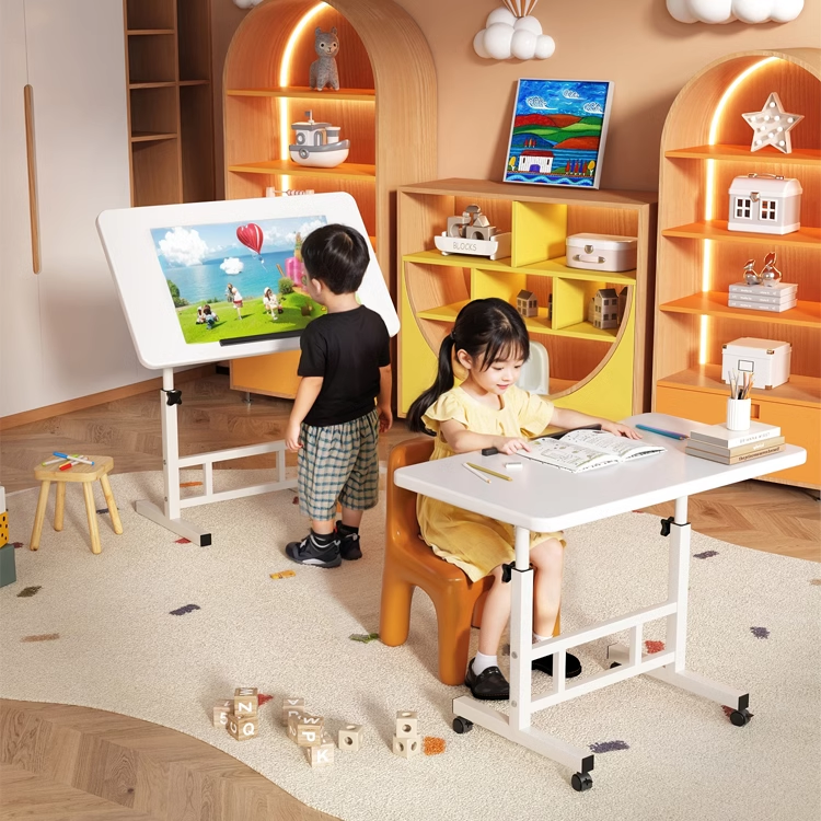 床边桌可移动升降电脑桌儿童学习桌家用小学生写字桌阅读桌可移动书桌沙发边几卧室可折叠办公桌小桌板带轮