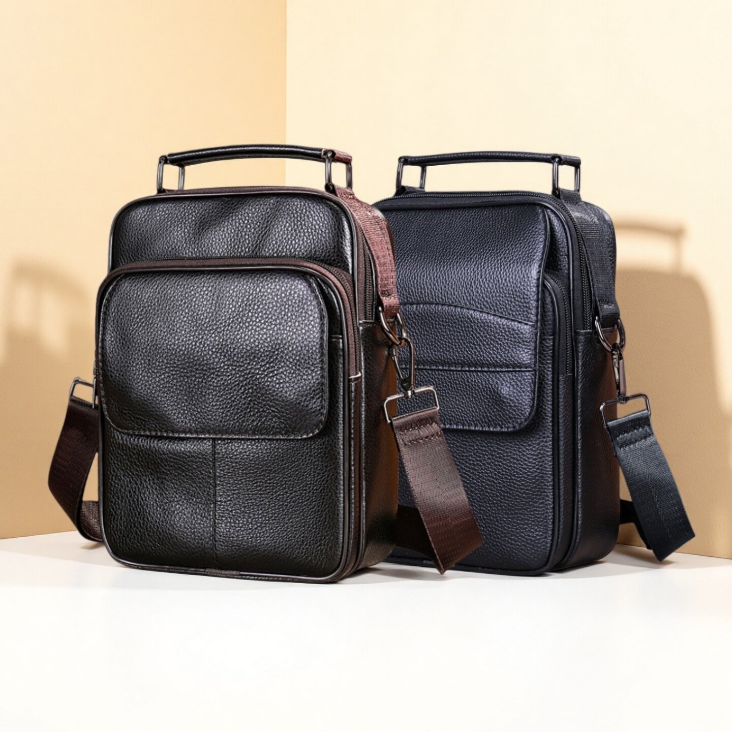 男士单肩包头层牛皮小手提斜挎包多功能商务男款包休闲小背包男包