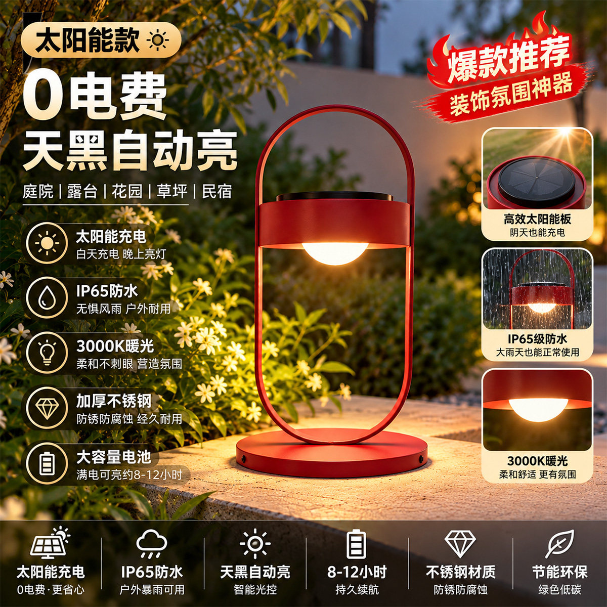太阳能草坪灯防水花园餐厅台面氛围灯设计师庭院过道灯户外草地灯