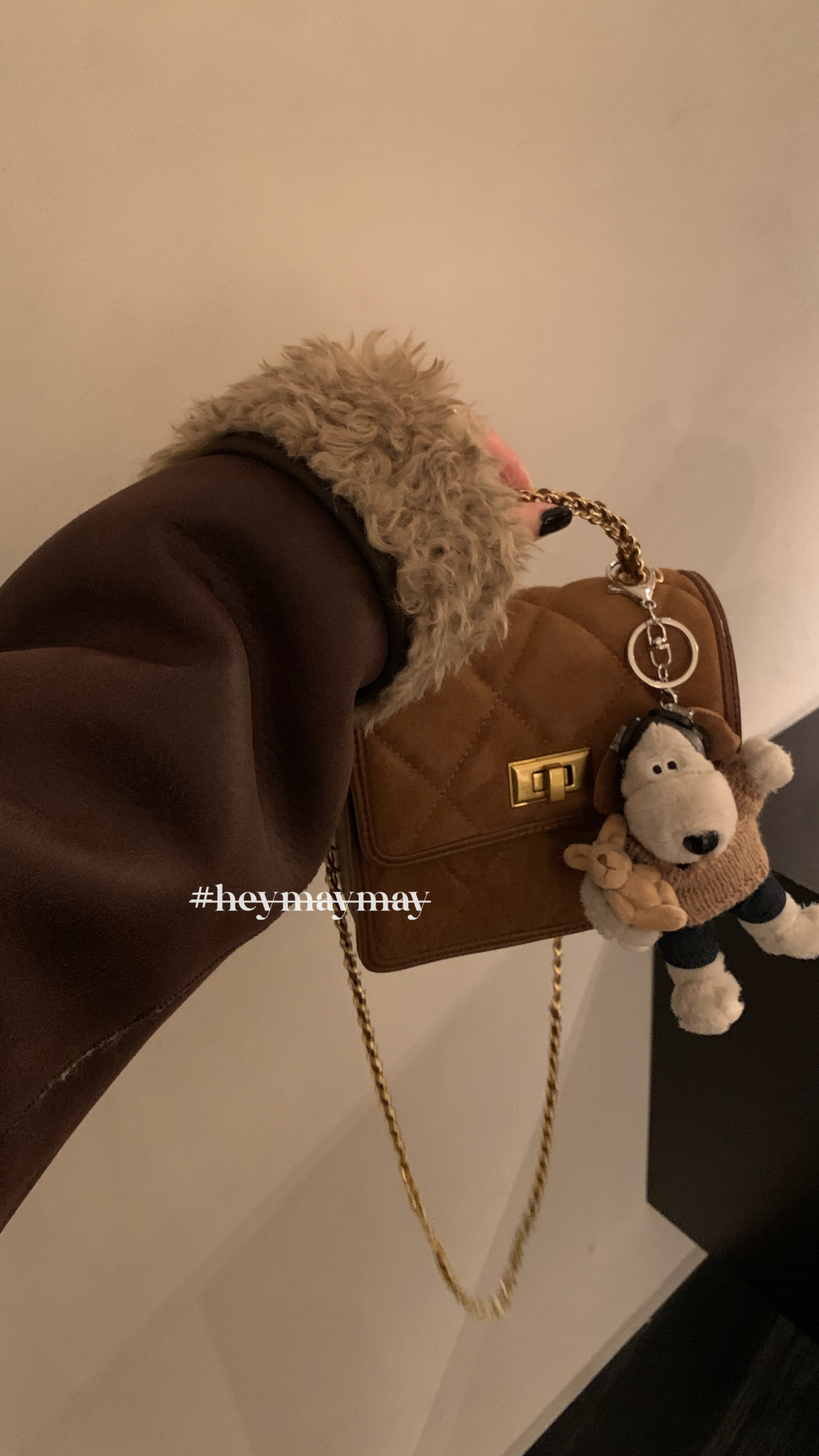 heymaymay‘巴黎旧梦’麂皮绒小香风转运菱格链条包斜挎包小方包