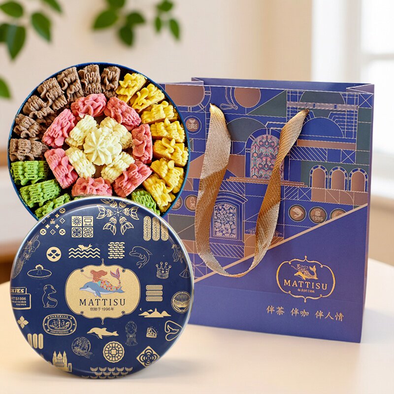 麦蒂酥小花曲奇铁盒装配礼袋原味巧克力抹茶送礼饼干铁罐网红零食