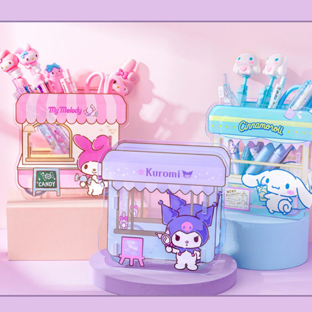 三丽鸥diy拼装笔筒化妆品亚克力收纳盒 女生玉桂狗学生笔筒少女心