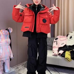 羽绒棉服女2024秋冬新款短款红色工装超好看冲锋衣加厚连帽派克服